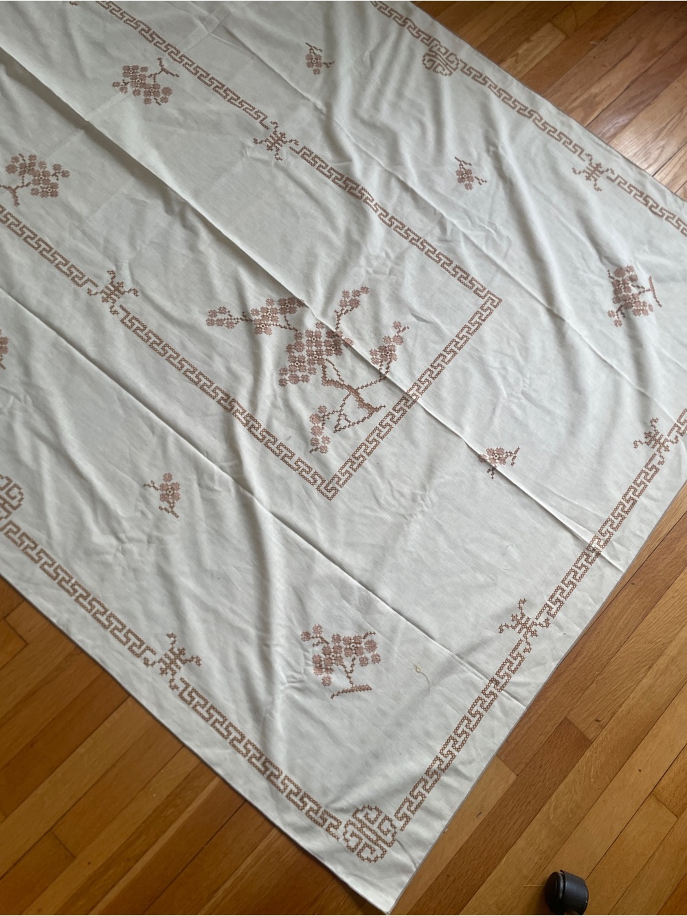 Vintage Linen Tablecloth With Hand Embroidery 54 Inches X 102 Inches